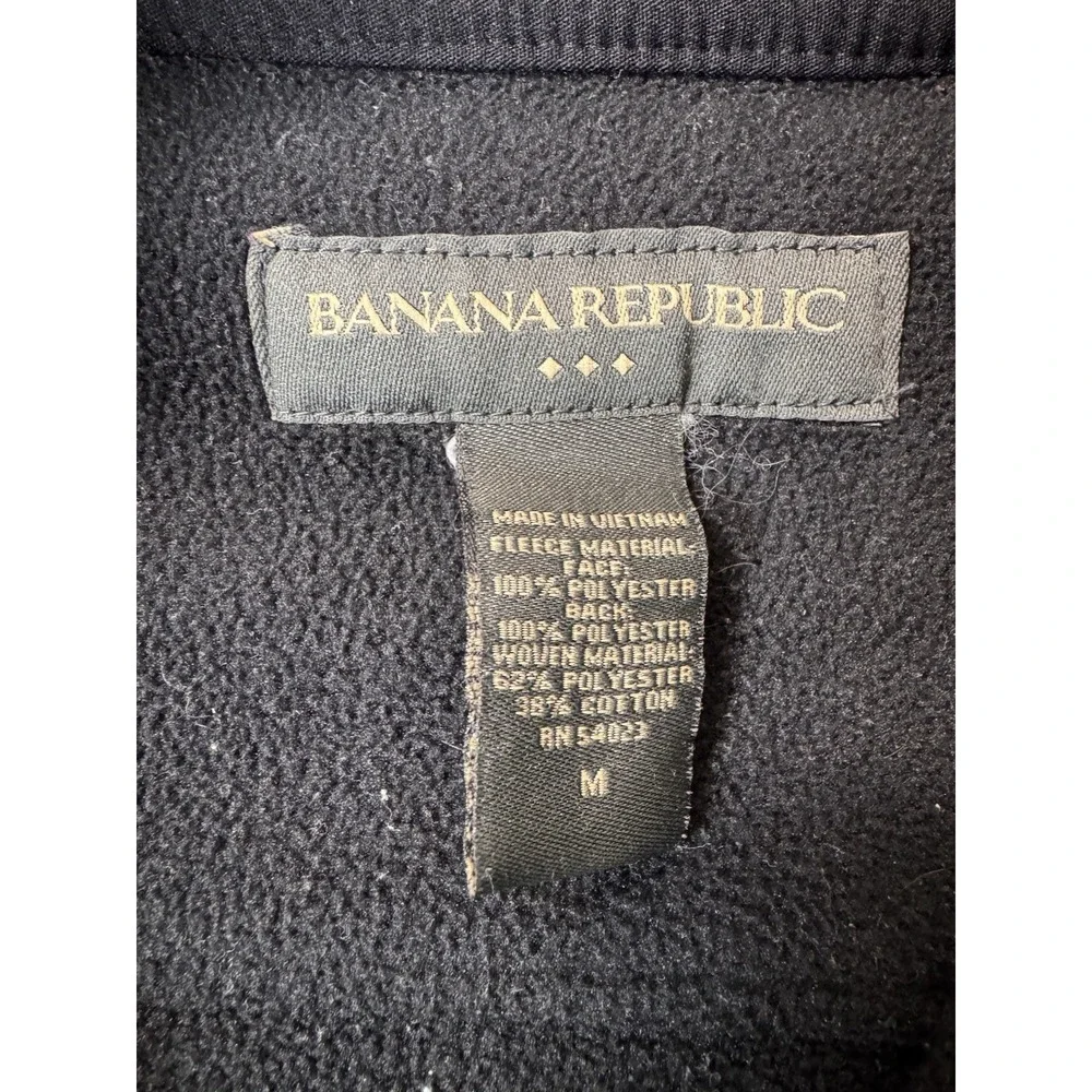Banana Republic Mens Full Zip Fleece Jacket Medium Black Mock Neck Outdoors